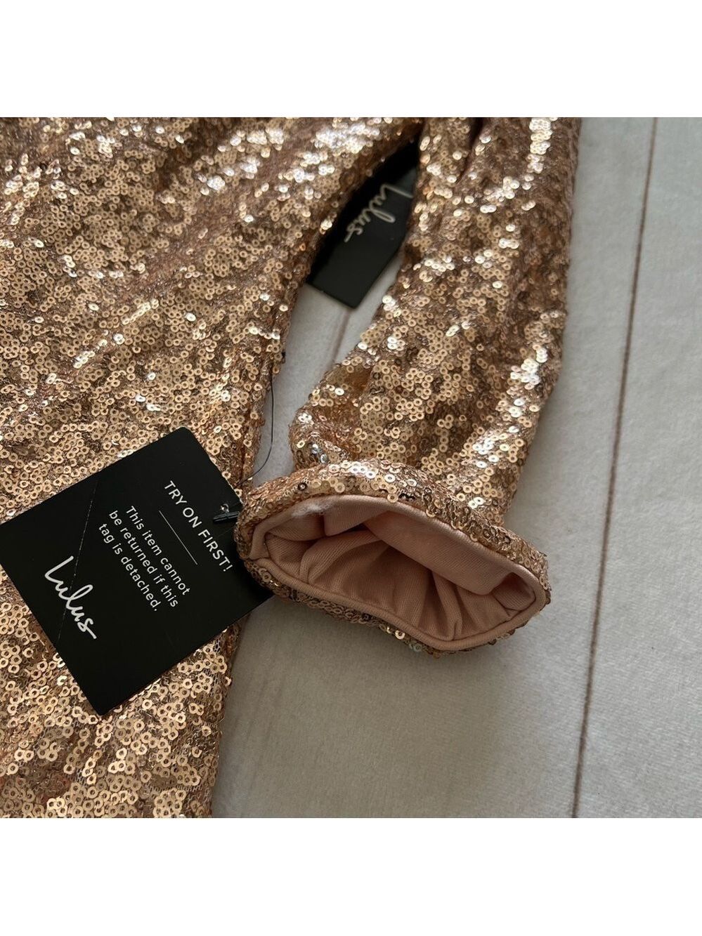 NWT Lulu's Delightful Ways Champagne Gold Sequin Dress Mini Prom Homecoming Club - Picture 8 of 15